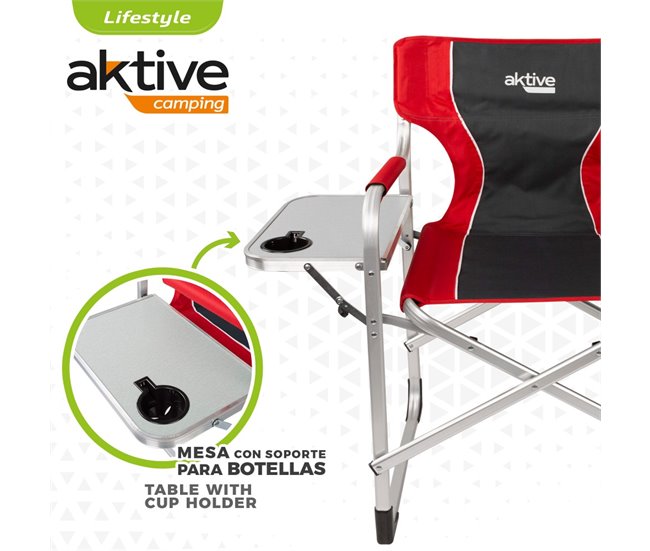 Cadeira de camping diretor com mesa e bolsa térmica Aktive Preto/ Vermelho