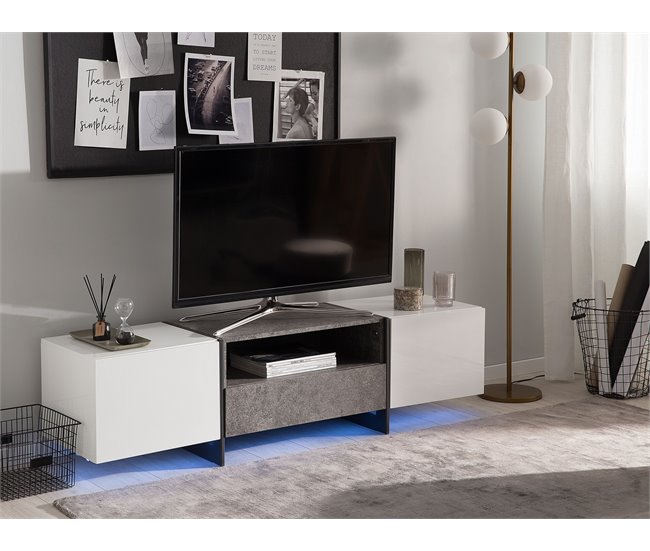 Móvel de TV com 1 gaveta e iluminação LED em branco RUSSEL Branco