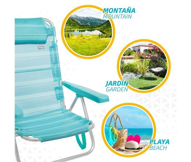 Saving pack 2 cadeiras de praia mediterrânicas multiposições com almofada Aktive Turquesa