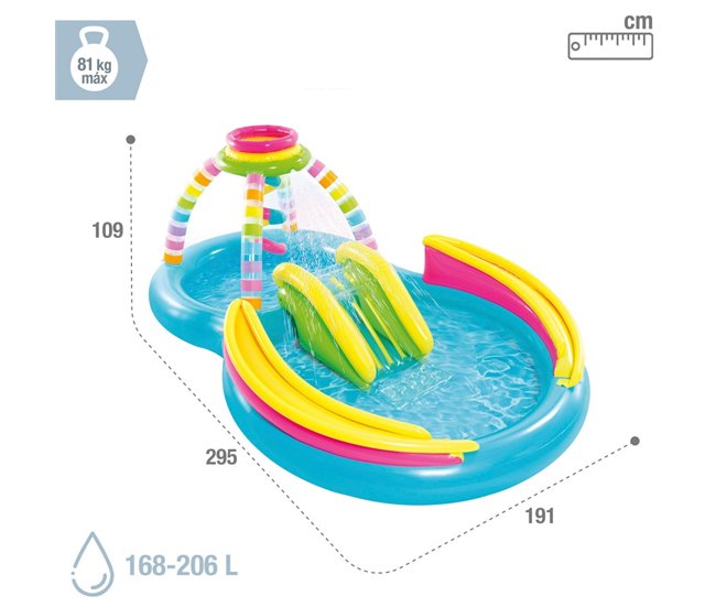 Piscina inflável multicolorida 2 em 1 com escorrega, difusor e jogo de bola INTEX Multicor