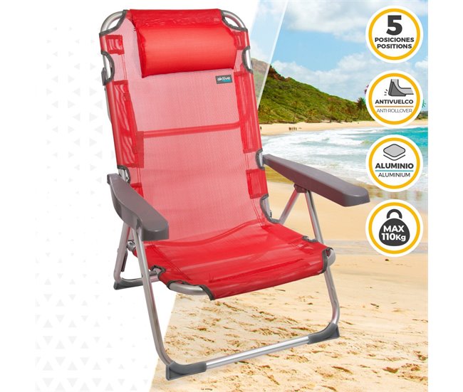 Pack económico 2 cadeiras de praia Menorca cadeiras de praia multiposições anti-inclinação c/almofada 48x60x90 cm Aktive Cinza