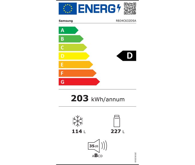 Frigorífico Combinado SAMSUNG RB34C632DSA 1,85mt 341L No Frost cor Inox Classe D Inoxidavel