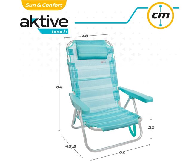 Saving pack 2 cadeiras de praia mediterrânicas multiposições com almofada Aktive Turquesa