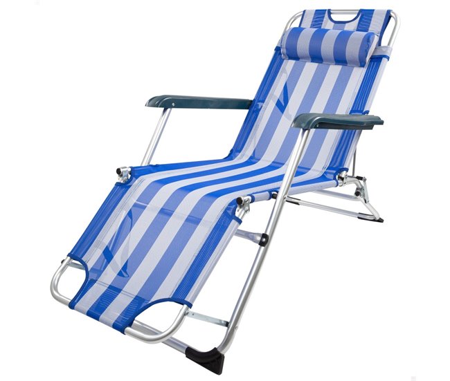 Espreguiçadeira de praia dobrável multiposições com almofada Aktive Azul