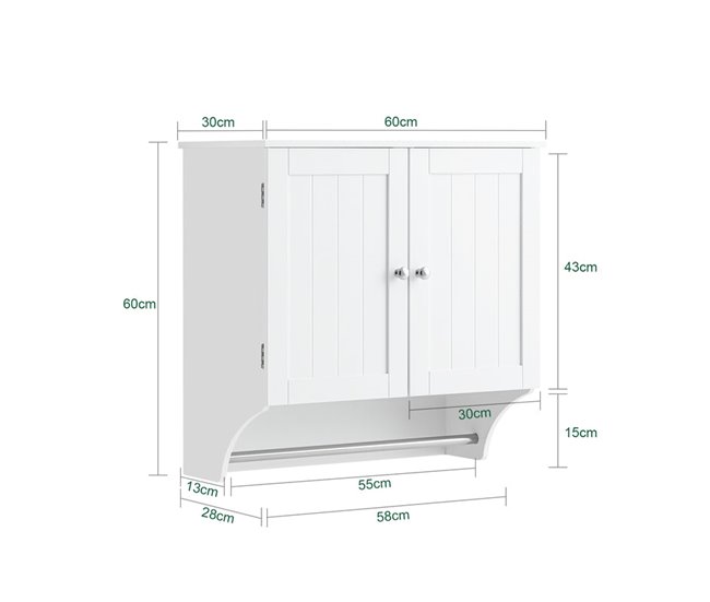 Móvel de parede com 2 portas 1 toalheiro Branco SoBuy BZR84-W Branco