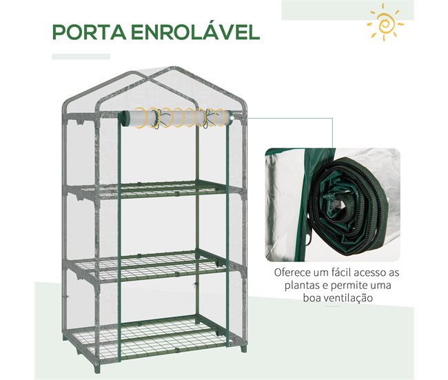 Mini Estufa Vertical de Jardim Metal, PVC Outsunny Transparente