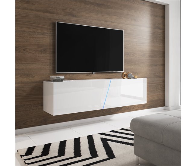 Armário para TV de chão ou de parede 2 portas 1 com LED Maelie 160 Branco