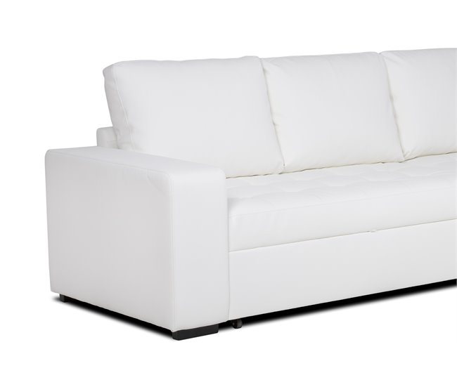 Chaise longue reversível de pele sintética com cama HARRY Branco