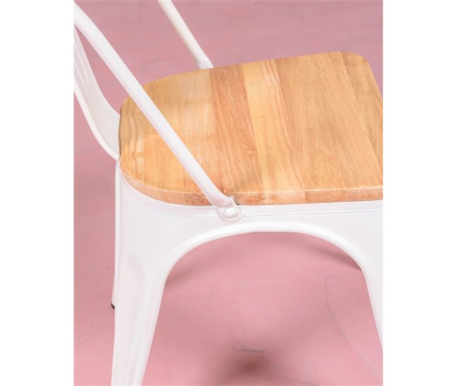 Pack de 4 cadeiras metálicas com assentos de madeira - Bistro Branco