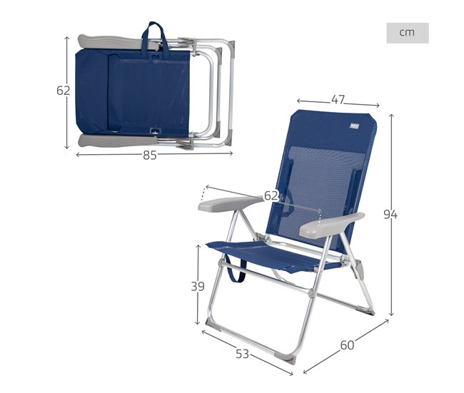 Cadeira de praia multiposições dobrável Slim Aktive Azul Marino