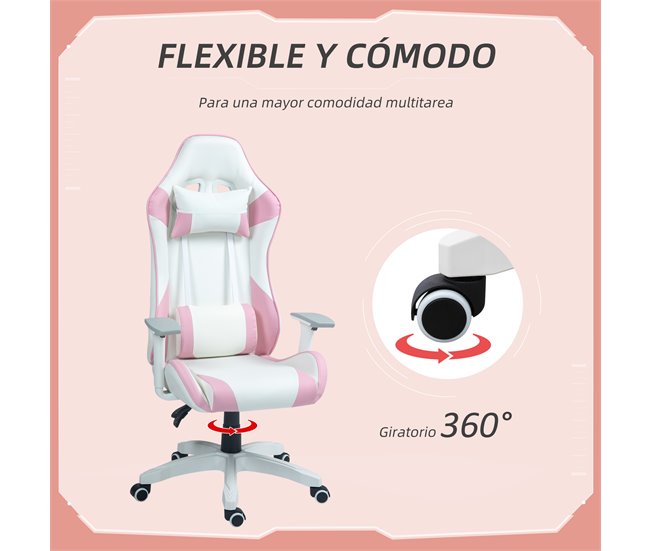 Cadeira Gaming Pele sintética e espuma HOMCOM Rosa