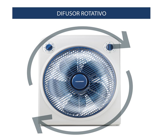 Ventilador de Chão | Blaupunkt | Ventilador de chão com 3 Velocidades e Temporizador | Ventilador quadrado | Potência 45W | Tamanho 30cm Branco
