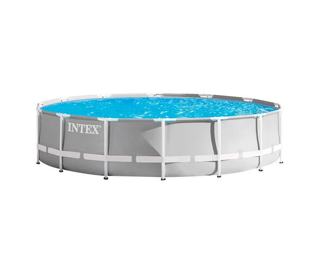 INTEX Prism Frame piscina redonda acima do solo com sistema de filtragem Cinza