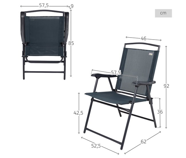 Cadeira dobrável de jardim em tecido reforçado c/braços Aktive Preto