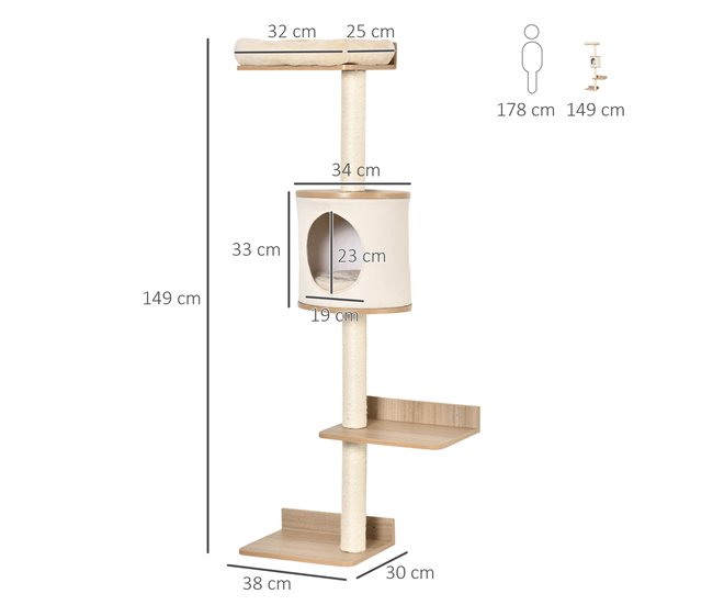 Árvore para Gatos de Parede PawHut D30-458 Multicor