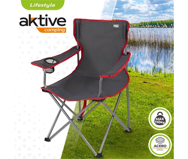 Cadeira de camping dobrável com porta-copos Aktive Preto