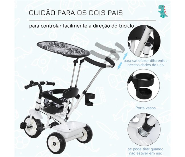 Triciclo Infantil HOMCOM 370-025 Branco/ Preto