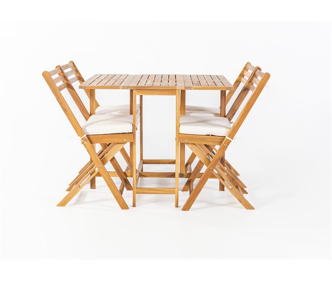 Set Mesa Dobrável + 4 Cadeiras Dobráveis VIENA 2 ​​cor madeira Castanho