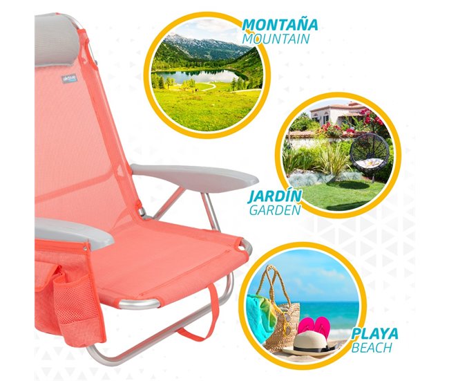 Cadeira de praia dobrável multiposições coral com almofada Aktive Laranja