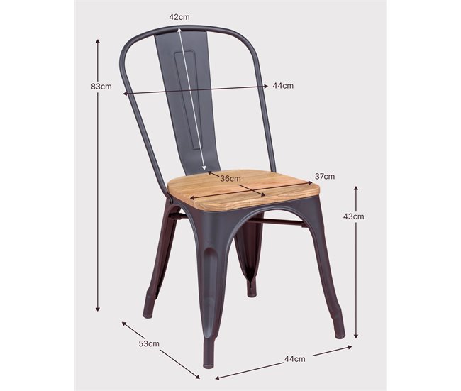 Pack de 4 cadeiras metálicas com assentos de madeira - Bistro Branco