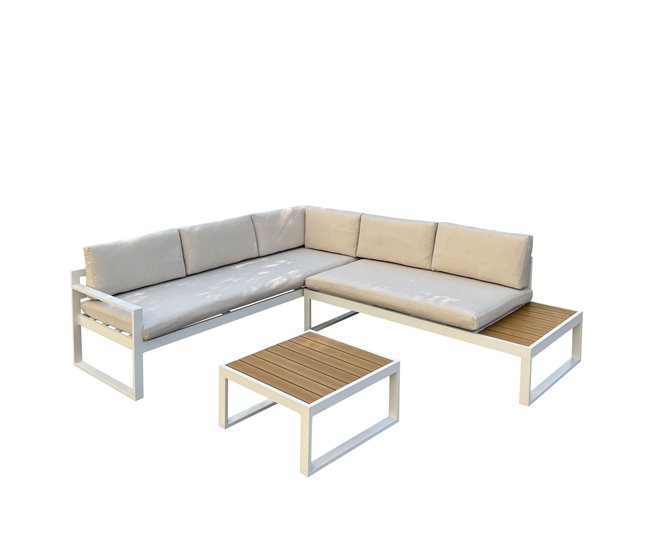 Set ANNABEL sofá de canto + mesa de centro em branco/cinza. Branco