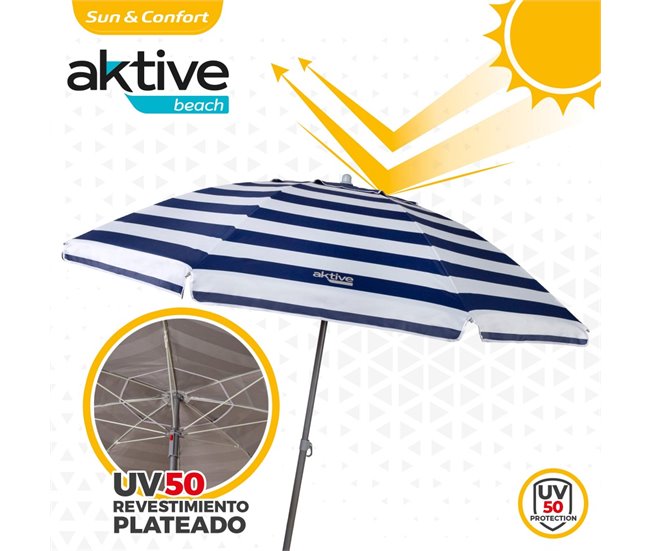Guarda-sol à prova de vento com vara reclinável e revestimento UV50 Aktive Azul Marino