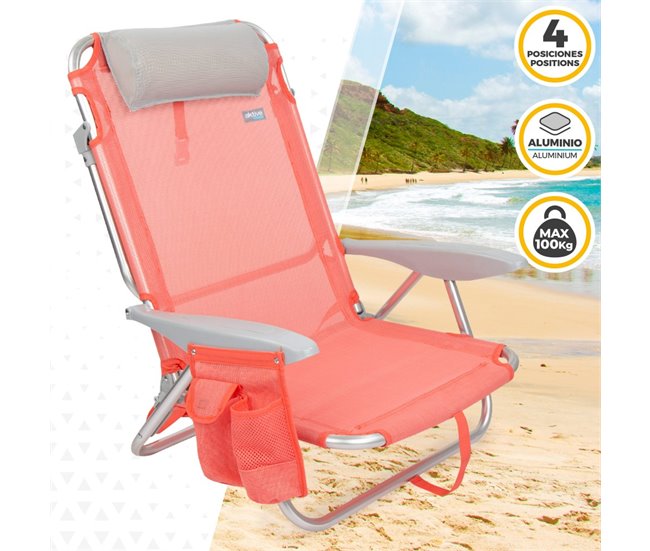Cadeira de praia dobrável multiposições coral com almofada Aktive Laranja