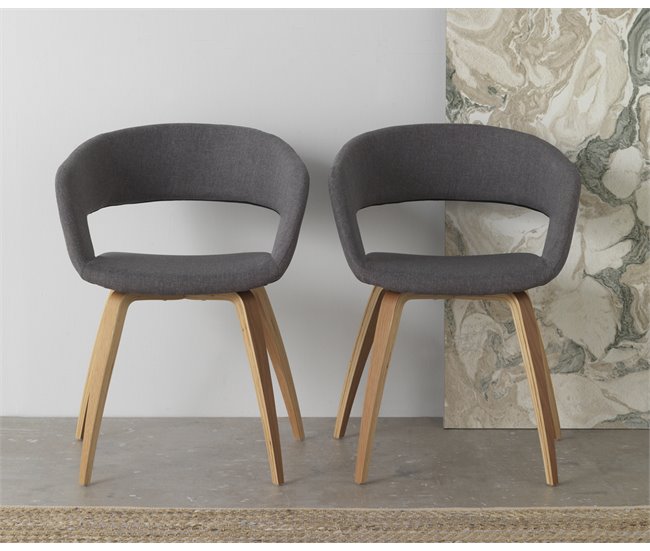 Pacote com duas cadeiras estofadas de madeira Cinza