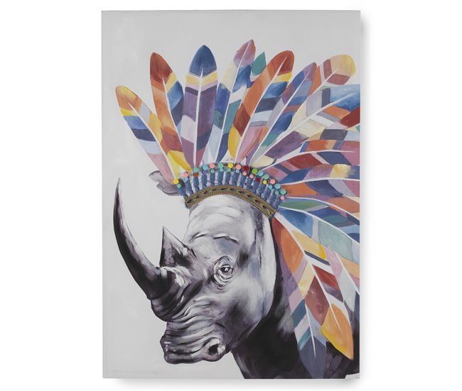 Pintura de rinoceronte impressa e pintada à mão Multicor