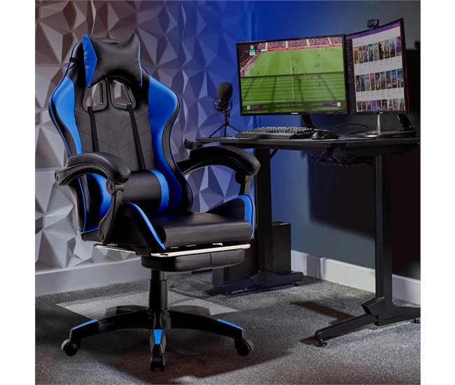 Cadeira gamer ergonômica com encosto reclinável Azul/ Preto