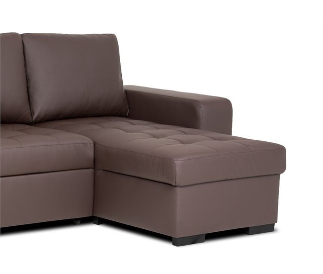 Chaise longue reversível de pele sintética com cama HARRY Chocolate