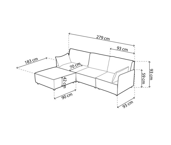 Sofá modular de 3 lugares com chaise longue e apoios de braços Cubiq Bege