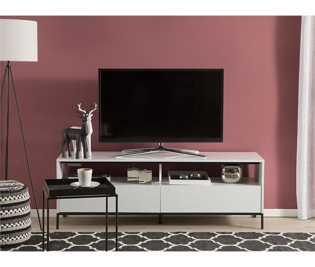 Móvel de TV com 2 gavetas e iluminação LED em branco SYDNEY Branco