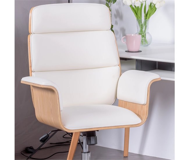 Cadeira de escritório  em bordo e em imitação de couro - Nordic S Branco
