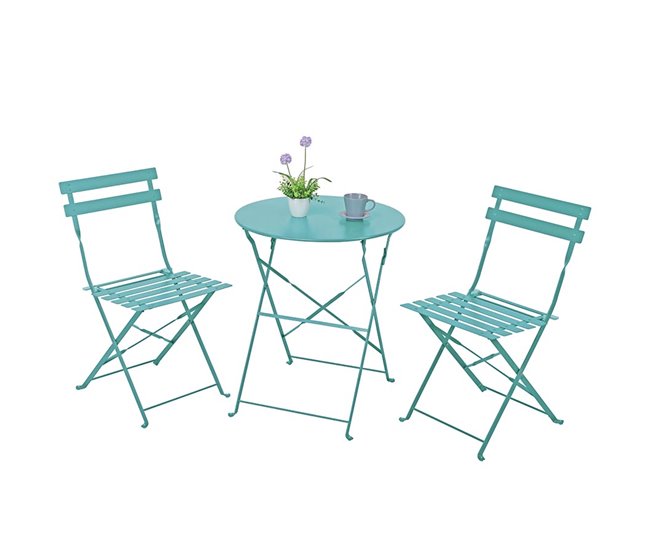 Conjunto de mesa dobrável e cadeiras de jardim Dalia em aço Azul Marino