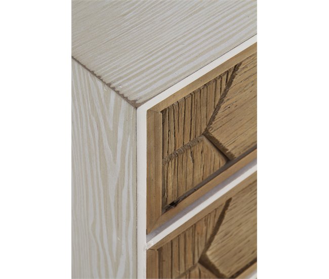 Mesa lateral de madeira de freixo com 3 gavetas Branco