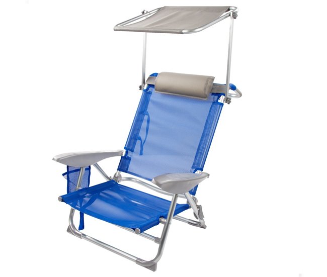 Cadeira de praia c/guarda-sol, almofada e bolso Aktive Azul