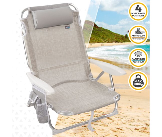 Saving pack 2 cadeiras de praia multiposições Menorca com almofada e bolso Aktive Bege