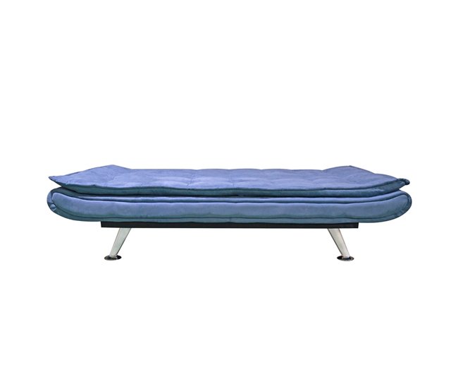 Sofá cama de 3 lugares estofado em microfibra Azul