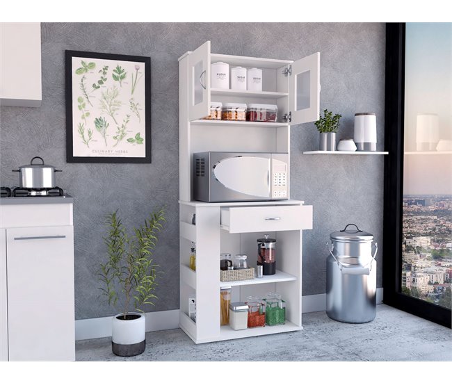 Armário de cozinha Capienza para microondas, com 1 gaveta e armário de 2 portas Branco