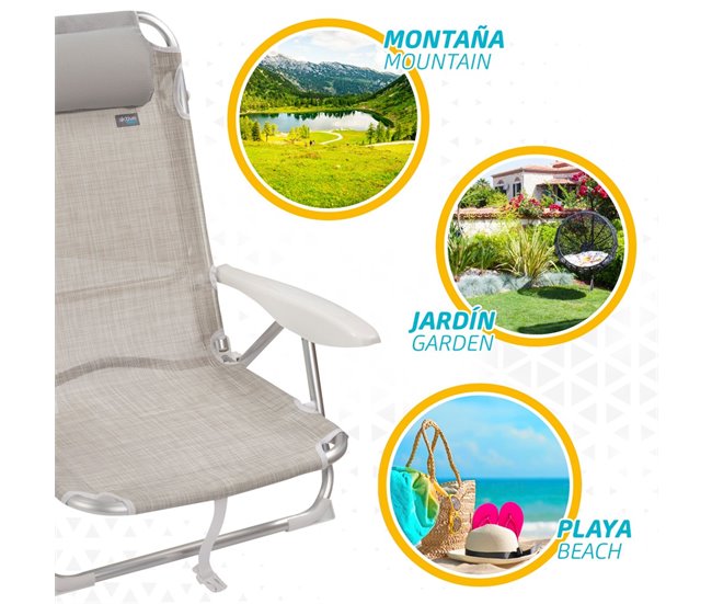 Saving pack 2 cadeiras de praia multiposições Menorca com almofada e bolso Aktive Bege