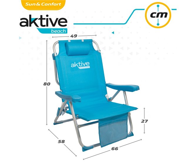 Cadeira mochila dobrável alumínio Aktive Beach 5 posições Azul