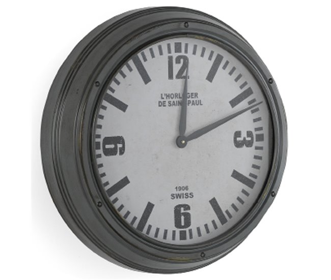 Relógio de parede metálico Cinza