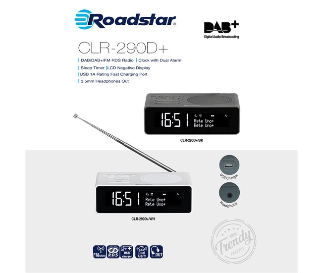 Relógio despertador Roadstar CLR-290D+/BK Branco