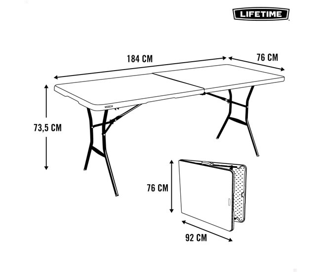 Mesa rectangular rebatível efeito granito branco LIFETIME 184 x 76 x 73,5 cm Branco