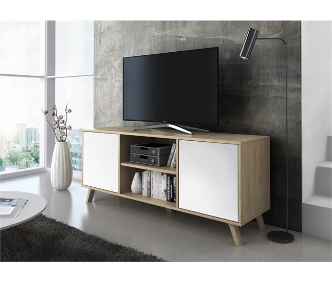  Conjunto de móveis para sala de estar - Aparador, mesa de centro e suporte para TV - Modelo Wind 200 Branco Veta