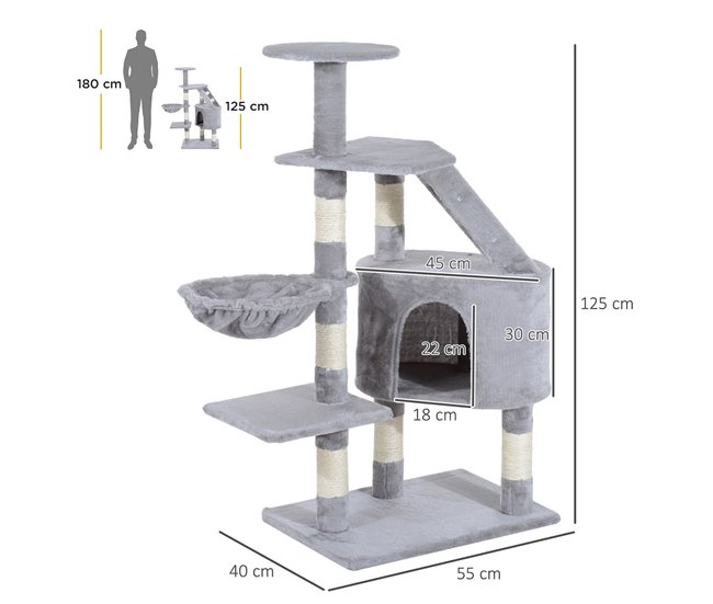 Árvore Arranhador para Gatos PawHut D30-126GY Cinza