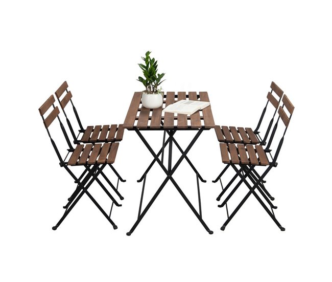 Conjunto de mesa de jardim e 4 cadeiras Bistrot Castanho