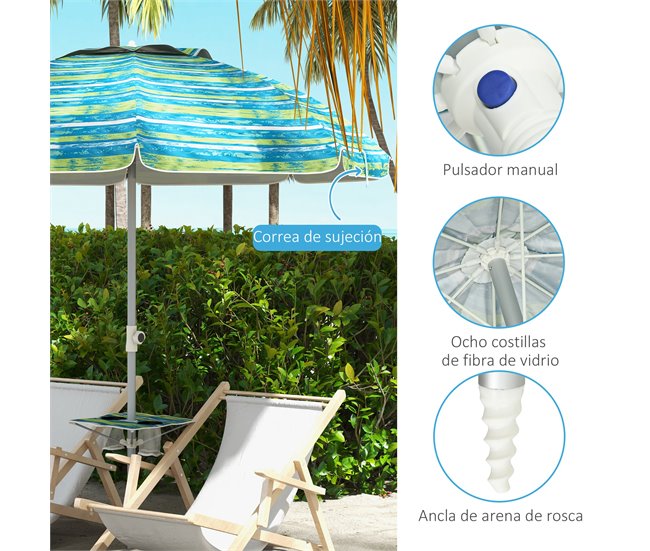 Chapéu de Sol de Praia alumínio, fibra de vidro, tecido de poliéster MulticolorØ190x215 cm Multicor