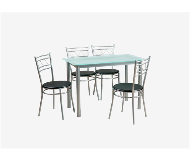 Conjunto de mesa + 4 cadeiras MILAN 2 Branco/ Preto